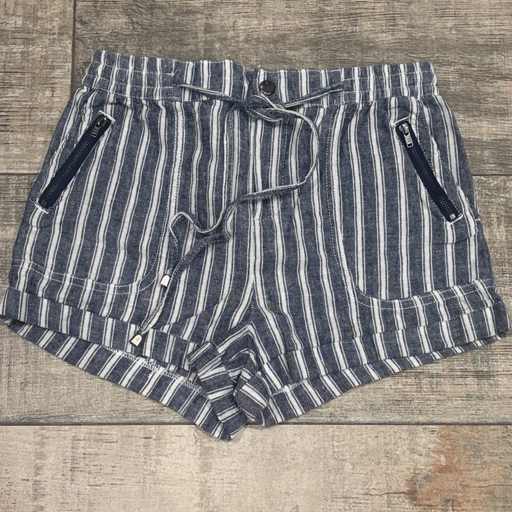 Iris Blue and White Striped High Waist Shorts